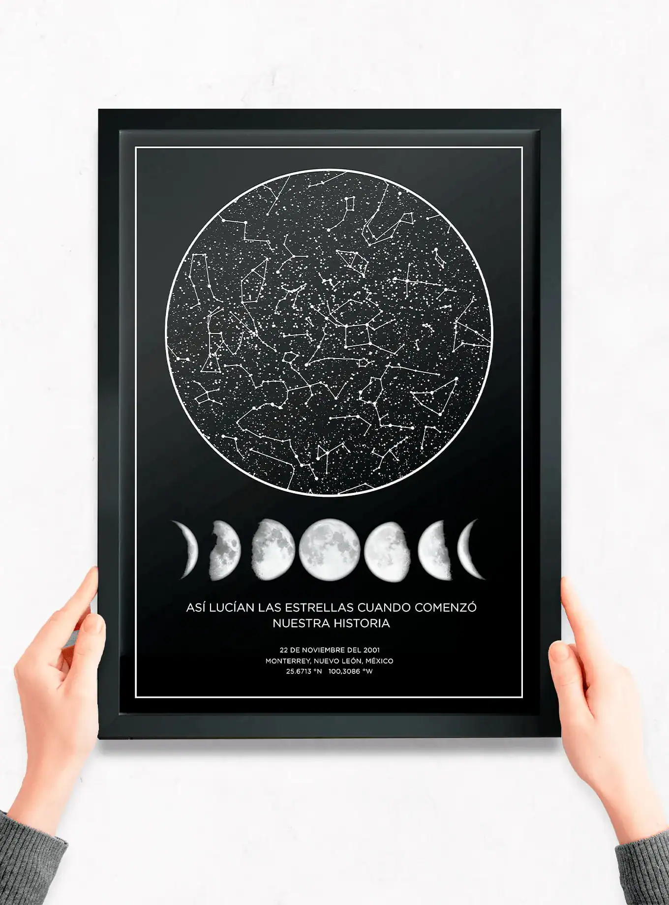 Mapa estelar constelaciones + fases lunares 30x40 cm